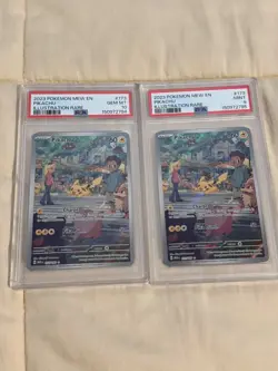 X2 POKEMON MEW EN-151 ILLUSTRATION RARE #173 PIKACHU PSA 10 & PSA 9 - Image 1
