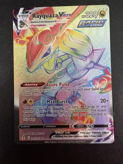 Pokemon Evolving Skies Rayquaza VMax Full Art 217/203 Rainbow Secret Rare Mint - Image 1