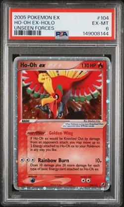 2005 POKEMON EX UNSEEN FORCES #104 HO-OH EX-HOLO PSA 6 - Image 1