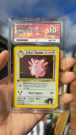 2000 Pokemon Gym Heroes 3 Erika's Clefable Holo 1st Edition ACE 10 POP 1 Not PSA - Image 1