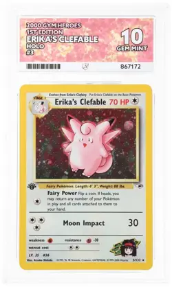 2000 Pokemon Gym Heroes 3 Erika's Clefable Holo 1st Edition ACE 10 POP 1 Not PSA - Image 3