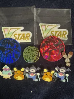 Pokemon Lot of Pins Coins and VStar Marker. Pokemon TCG Collection Collectibles - Image 1