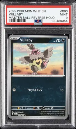 2025 POKEMON WHT EN-WHITE FLARE MASTER BALL REVERSE HOLO #063 VULLABY PSA 9 - Image 1