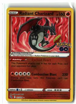Radiant Charizard ⭐ 011/078 Holo Radiant Rare Pokemon GO 2022 Pokemon NM - Image 1