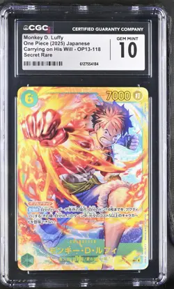 Monkey D. Luffy OP13-118 Carrying On His Will One Piece Japanese CGC 10 Gem Mint - Image 1