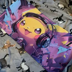 Pikachu Wearing Headphones Rubber Playmat Tcg Neon Trading Card Game Pokemon - Image 2