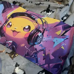 Pikachu Wearing Headphones Rubber Playmat Tcg Neon Trading Card Game Pokemon - Image 5