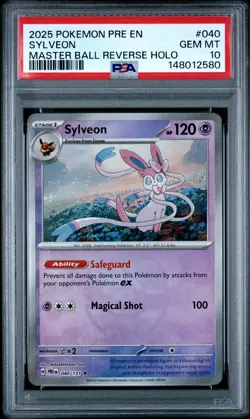 2025 POKEMON PRE EN-PRISMATIC EVOLUTIONS MASTER BALL REVERSE HOLO SYLVEON PSA 10 - Image 1