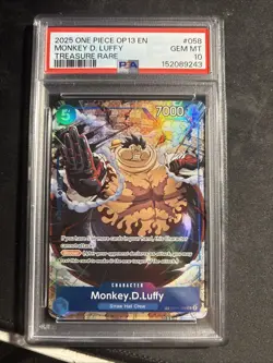 2025 ONE PIECE OP13-058 MONKEY D. LUFFY TREASURE RARE PSA 10 GEM MINT - Image 1