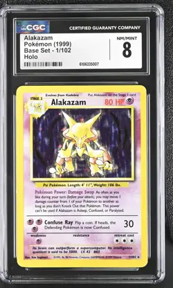 CGC 8 Alakazam 1999 Base Set 1/102 Holo Pokemon Card - Image 1