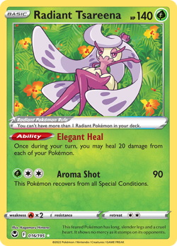 RADIANT TSAREENA 016/195 RADIANT RARE SILVER TEMPEST POKEMON - Image 1