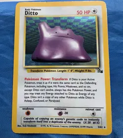 Pokemon TCG Ditto Fossil Rare Vintage Holo Card 3/62 - Image 1