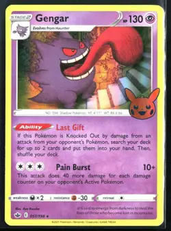 2021 Sword & Shield - Chilling Reign Gengar #57 Holo Rare Pokemon Card - Image 1