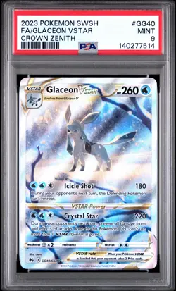 2023 POKEMON SWORD AND SHIELD CROWN ZENITH #GG40 FA/GLACEON VSTAR PSA 9 - Image 1