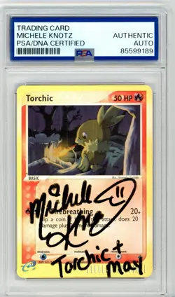 PSA Signed Michele Knotz Pokemon TCG Torchic 77/97 Dragon Reverse Holo - Image 1