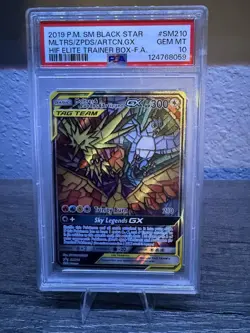 Pokemon PSA Gem MT 10 Moltres Zapdos Articuno GX SM210 Tag Team Black Star Promo - Image 1