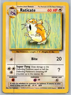Raticate 40/102 Base Set Uncommon Pokemon Card - WOTC - LP - Image 1
