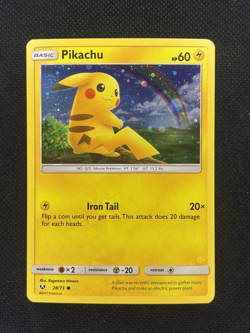 Pokemon TCG Pikachu 28/73 SM Shining Legends Cosmo Holo (Costco) NM Swirl - Image 1