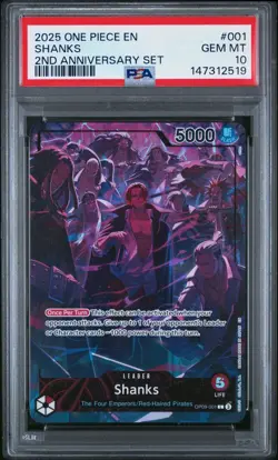 2025 ONE PIECE OP09 001 SHANKS ENGLISH 2ND ANNIVERSARY SET LEADER PROMO PSA 10 - Image 1