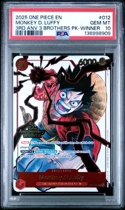 2025 ONE PIECE 3RD ANNIVERSARY WINNER 3 BROTHERS #012 MONKEY D LUFFY PSA 10 - Image 1