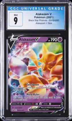 2021 POKEMON BLACK STAR PROMOS ALAKAZAM V BOX #SWSH083 ALAKAZAM V CGC 9 - Image 1