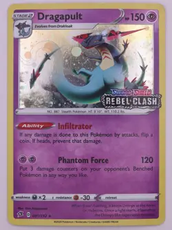 Pokemon Dragapult 091/192 Rebel Clash Stamped Damaged DMG - Image 1