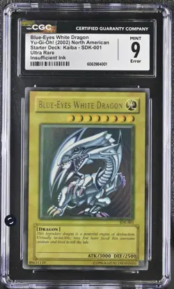 Yugioh Blue-Eyes White Dragon SDK-001 Ultra Rare MAX Faded Error CGC 9 Card TCG - Image 1