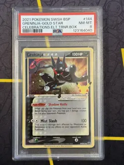 PSA 8 Greninja Gold Star SWSH144 Celebrations ETB Promo Card Holo Mint - Image 1