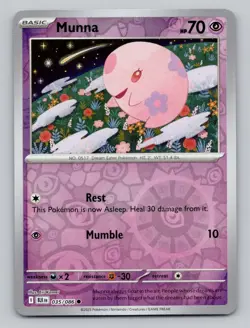 Reverse Holo Munna 035/086 Common Black Bolt Pokemon - Image 1
