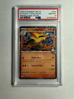 Pokemon Ethan's Typhlosion Destined Rivals Prerelease Staff Holo 034/182 PSA 10 - Image 1