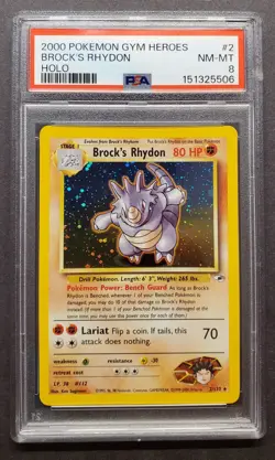 PSA 8 - 2000 Gym Heroes Brock's Rhydon HOLO! #2/132 Vintage Pokemon Card - Image 1