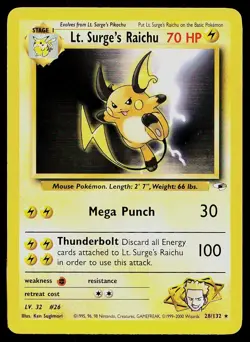 Pokemon Card Gym Heroes Lt. Surge's Raichu 28/132 Rare - Image 1