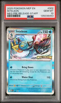 POKEMON MEGA EVOLUTION INTELEON PRERELEASE STAFF BLACK STAR PROMO #002 PSA 10 - Image 1