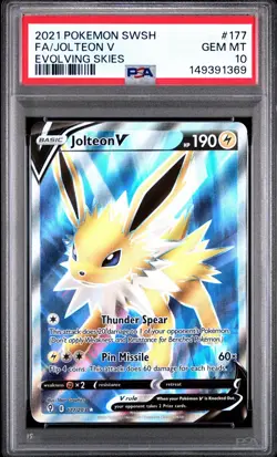 2021 POKEMON SWORD & SHIELD EVOLVING SKIES #177 FULL ART/JOLTEON V PSA 10 - Image 1