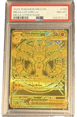 Pokemon Mega Lucario ex 188/132 Me01: Mega Evolution Mega Hyper Rare Holo PSA 8! - Image 1