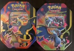 Pokemon TCG Mega Charizard X + Y ex Sealed Tin Bundle Lot Set Of 2 In Hand QTY - Image 1