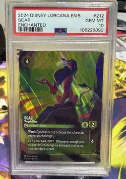 Disney Lorcana PSA 10 Scar Vengeful Lion Enchanted 212/204 Shimmering Skies - Image 1