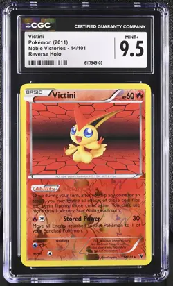 CGC 9.5 MINT+ Victini 2011 Noble Victories 14/101 Reverse Holo Pokemon Card - Image 1