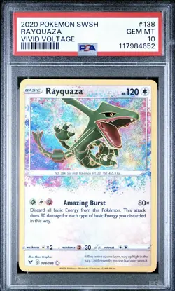 PSA 10 Rayquaza Amazing Rare 138/185 Pokemon Vivid Voltage Sword & Shield - Image 1