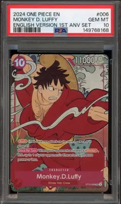 2024 One Piece English Version 1st Anniversary Set #006 Monkey D. Luffy PSA 10 - Image 1