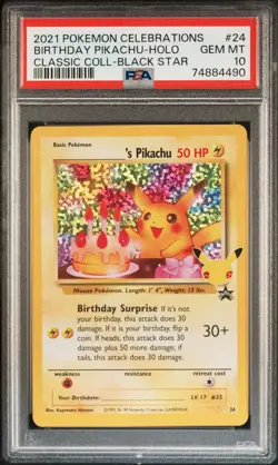 2021 Pokemon Celebrations Classic Collection #24 Birthday Pikachu PSA 10 - Image 1