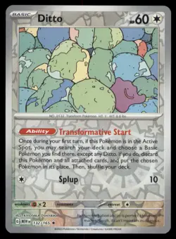 Ditto 132/165 Rare 151 Pokemon TCG Reverse Holo NM - Image 1
