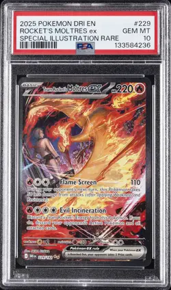 2025 POKEMON DRI EN-DESTINED RIVALS #229 TEAM ROCKET'S MOLTRES EX PSA 10 - Image 1