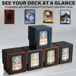 Card Deck Box for MTG Commander, Magnetic Card Display Case, Black&Blue - Image 2