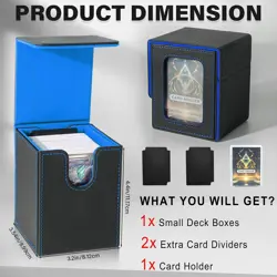 Card Deck Box for MTG Commander, Magnetic Card Display Case, Black&Blue - Image 3