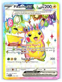 Pokemon Pikachu Ex 219/191 Sv08: Surging Sparks Ultra Rare Full Art Holo 200 HP - Image 1