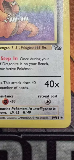 Dragonite 19/62 - Non-Holo Rare - 1999 Pokemon Fossil WoTC - MP - Image 5