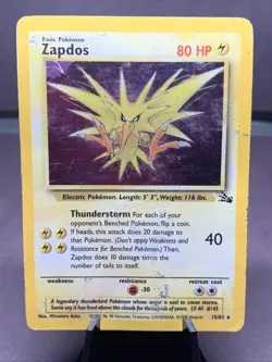 Pokemon TCG Zapdos Holo Rare Unlimited 15/62 Fossil Base Set 1999 WOTC VTG HP - Image 1