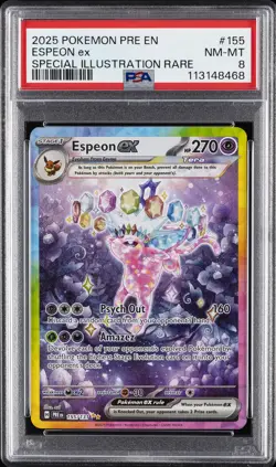 2025 POKEMON PRE EN-PRISMATIC EVOLUTIONS #155 ESPEON EX PSA 8 - Image 1