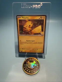 Pikachu (Pokemon Day 2026) MCAP 051/162 Pokemon TCG Card (Cosmos Holo) NM + Coin - Image 1